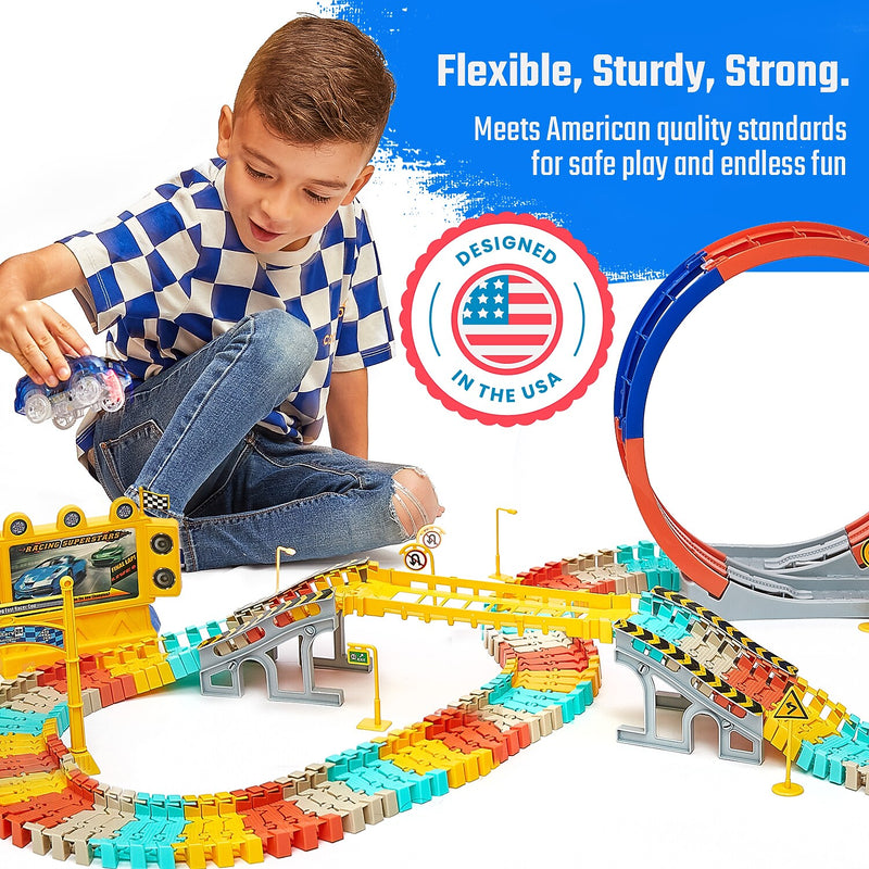 JITTERYGIT Race Track Glow in The Dark Magic Toy Set, 182 Pieces/Pack (FLASHTRACK-RACE-GID)