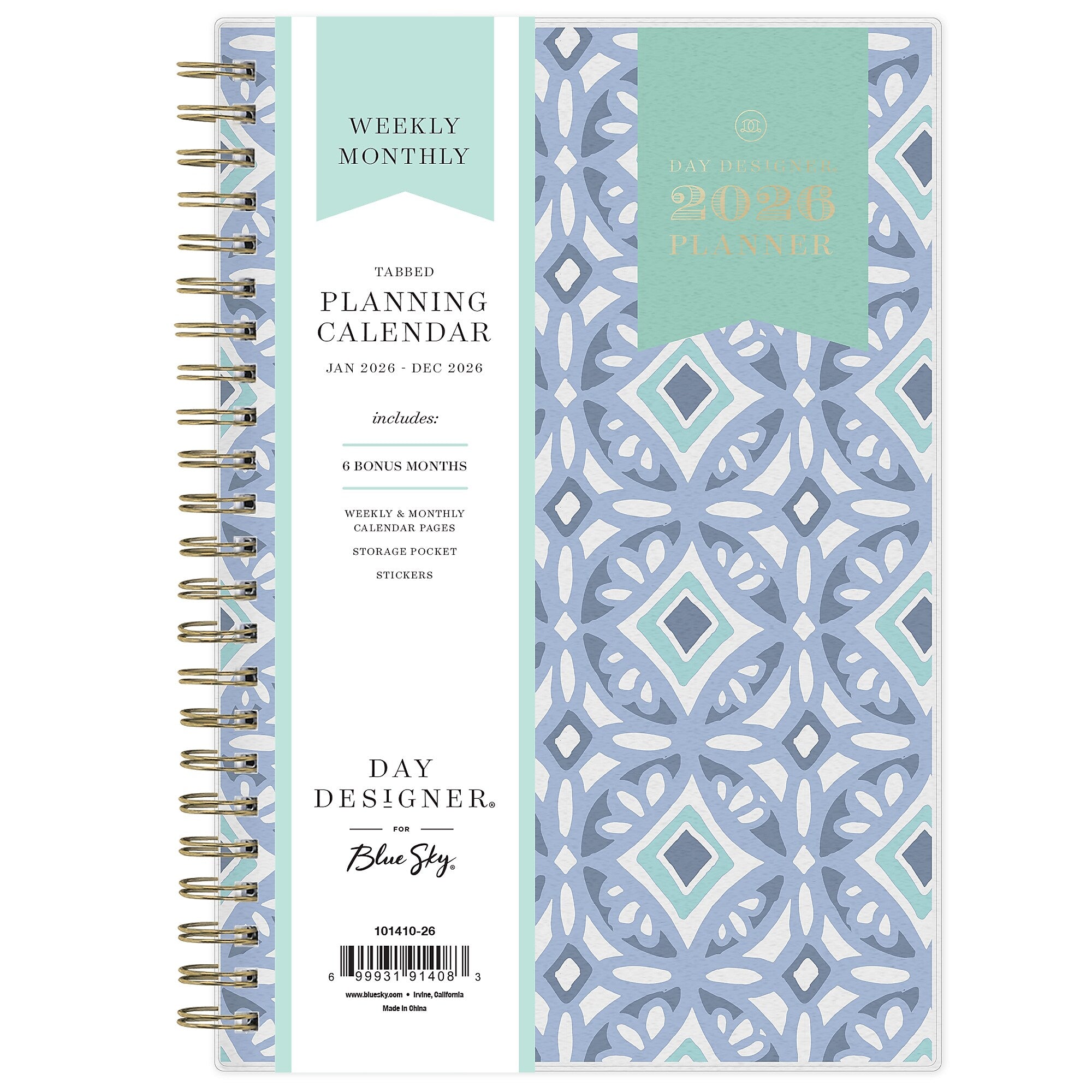 2026 Blue Sky Day Designer Tile 5" x 8"  Weekly & Monthly Planner, Plastic Cover, Multicolored (101410-26)
