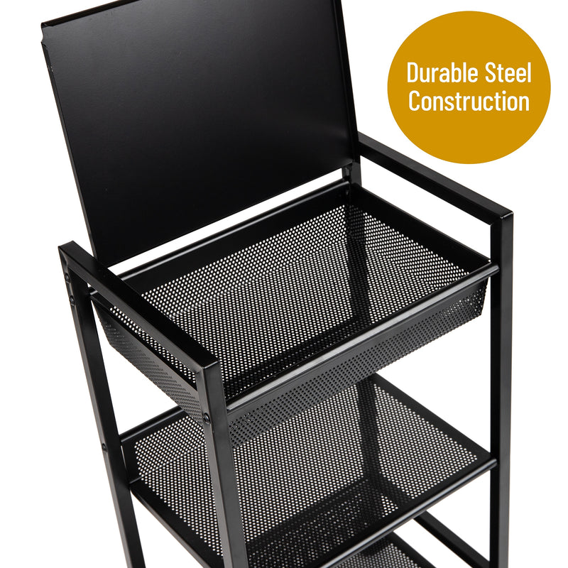 Mind Reader 3-Tier Metal Cart with Covered Compartment, Black (LIDCART3T-BLK)