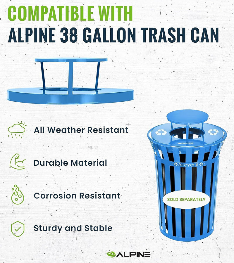 Alpine Industries Metal Commercial Outdoor Rain Bonnet Lid for 38-Gallon Recycling Receptacle, Blue (479-38-A-BLU)