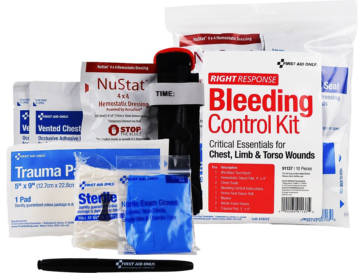 First Aid Only Critical Essentials 10-Piece Bleeding Control Kit, Limb, Chest & Torso Wounds (91137)