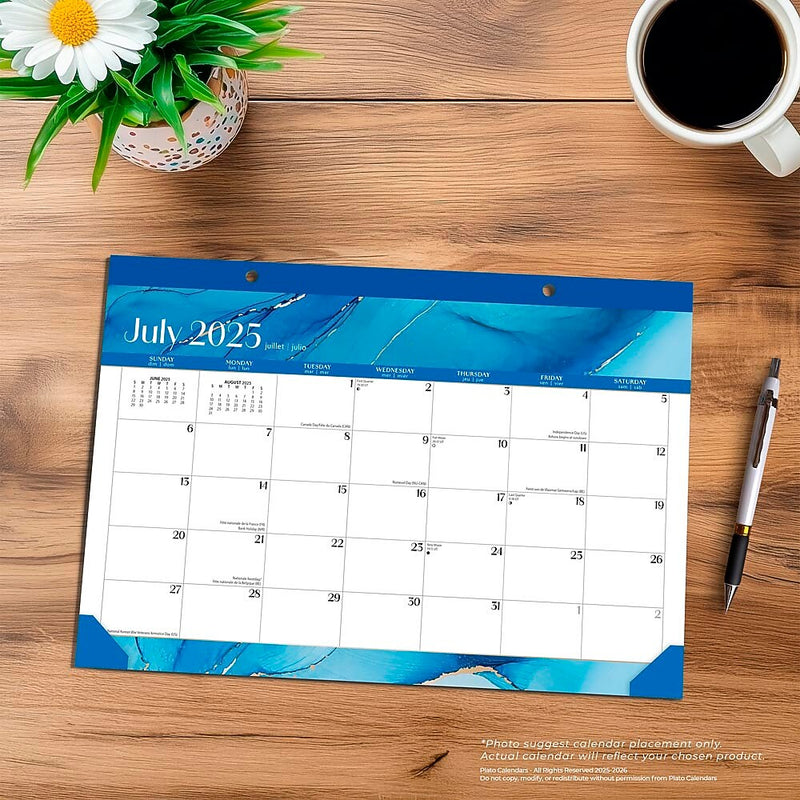 2025-2026 Plato Crackled Blush 14" x 10" Academic Monthly Desk Pad Calendar (9798330706983)