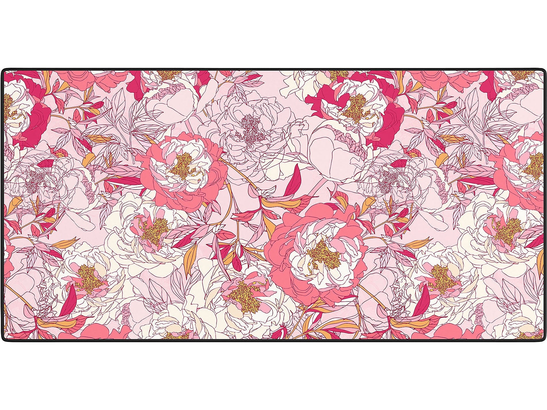 DENY Designs Pink Flowers of Peonies by Showmemars Anti-Slip Polyester Desk Pad, 15.5" x 31.5", Multicolor (84023-DSKMAT)