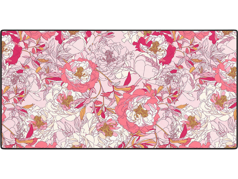 DENY Designs Pink Flowers of Peonies by Showmemars Anti-Slip Polyester Desk Pad, 15.5" x 31.5", Multicolor (84023-DSKMAT)