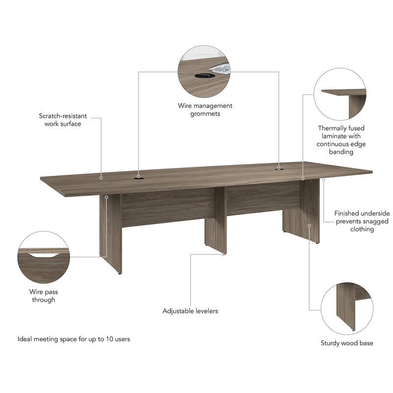 Bush Business Furniture 120W x 48D Boat Shaped Conference Table with Wood Base, Modern Hickory (99TB12048MHK)
