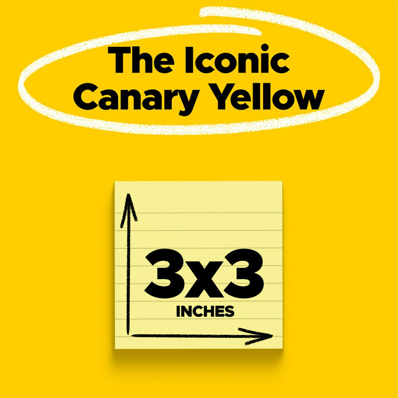 Post-it Notes, 3" x 3", Canary Collection, Lined, 100 Sheet/Pad, 6 Pads/Pack (630-6PK)