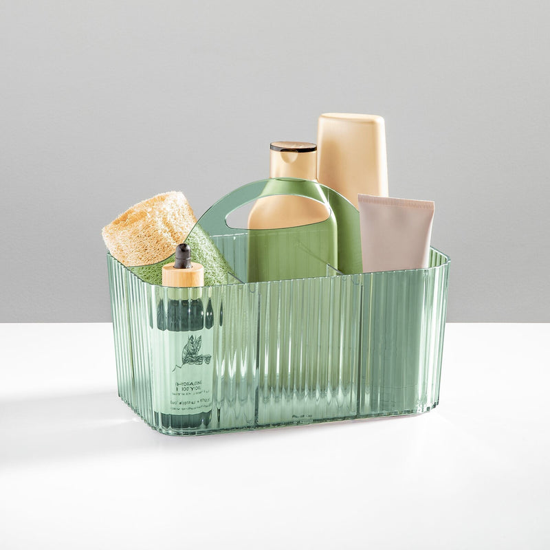 mDesign 4-Section Plastic Desktop Caddy Organizer with Handle, Plastic, Sage (26052)