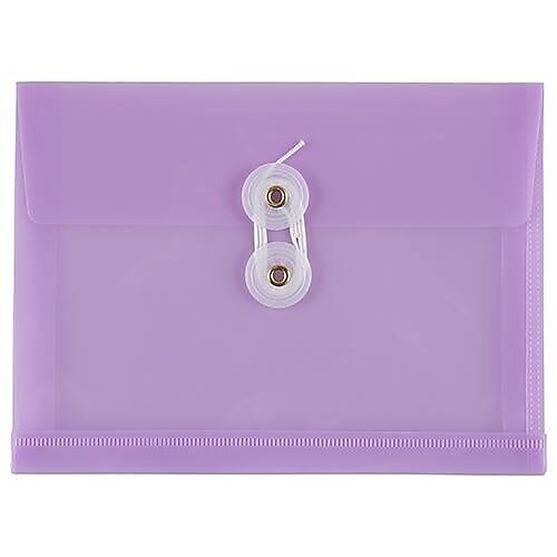 JAM Paper Premium Plastic Filing Envelope with Button & String Closure, 5 1/2" x 7 1/2", Lilac Purple, 3/Pack (920B1lilacx3)
