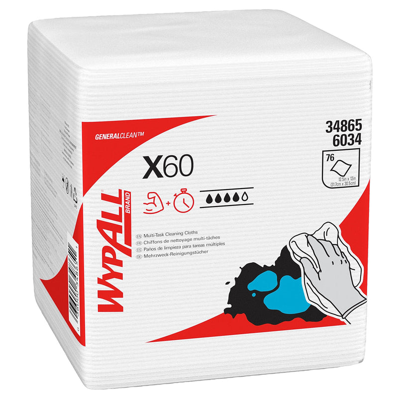 WypAll GeneralClean X60 Nylon Cleaning Wipers, 12" x 12.5", White, 76 Wipers/Box, 12/Carton (34865)