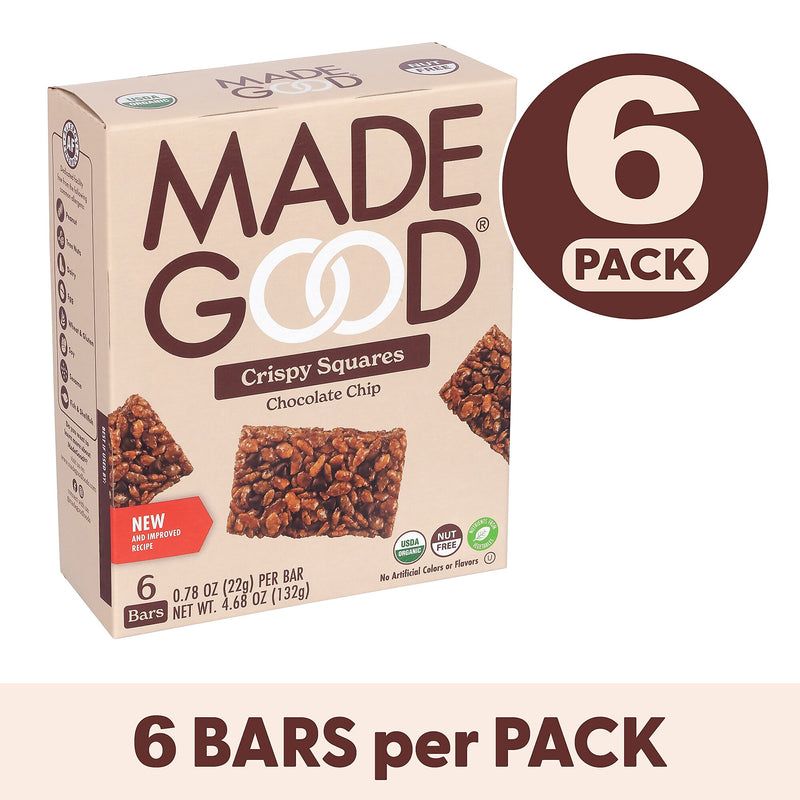 Madegood Gluten Free Chocolate Chip Crispy Squares, 0.78 oz., 6/Box, 6 Boxes/Pack (307-00429)