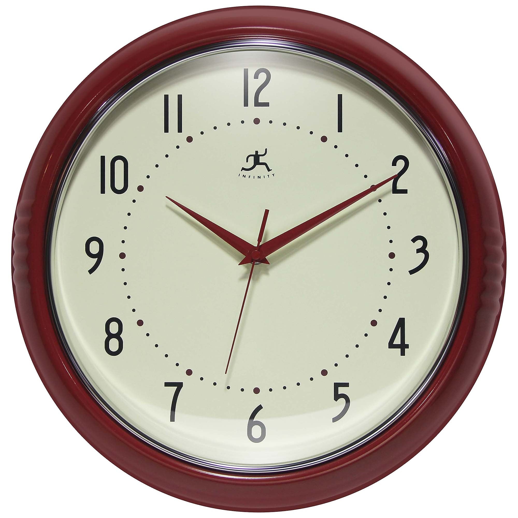 Infinity Instruments Round Retro Red Wall Clock, Aluminum, 15" (10940RD-15)