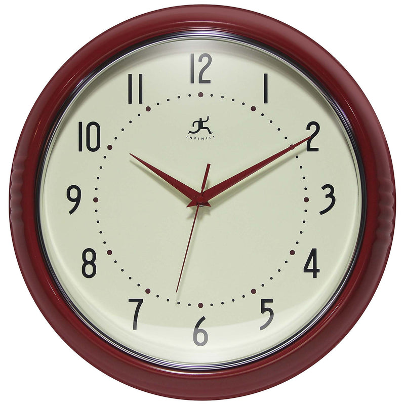 Infinity Instruments Round Retro Red Wall Clock, Aluminum, 15" (10940RD-15)