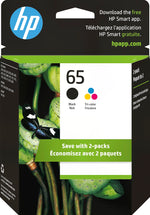 HP 65 Black/Tri-Color Standard Yield Ink Cartridge, 2/Pack (T0A36AN#140)