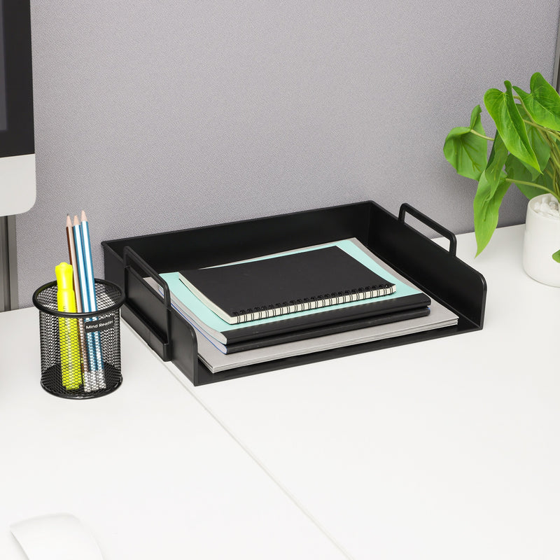 Mind Reader 4-Compartment Stackable Plastic Desk Tray, Black (DANSTACK4-BLK)