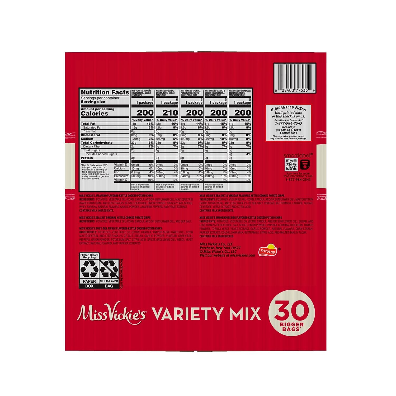 Miss Vickie's Gluten Free Variety Mix, 4.6 oz., 30 Bags/Box, 2/Boxes (FRI50235)