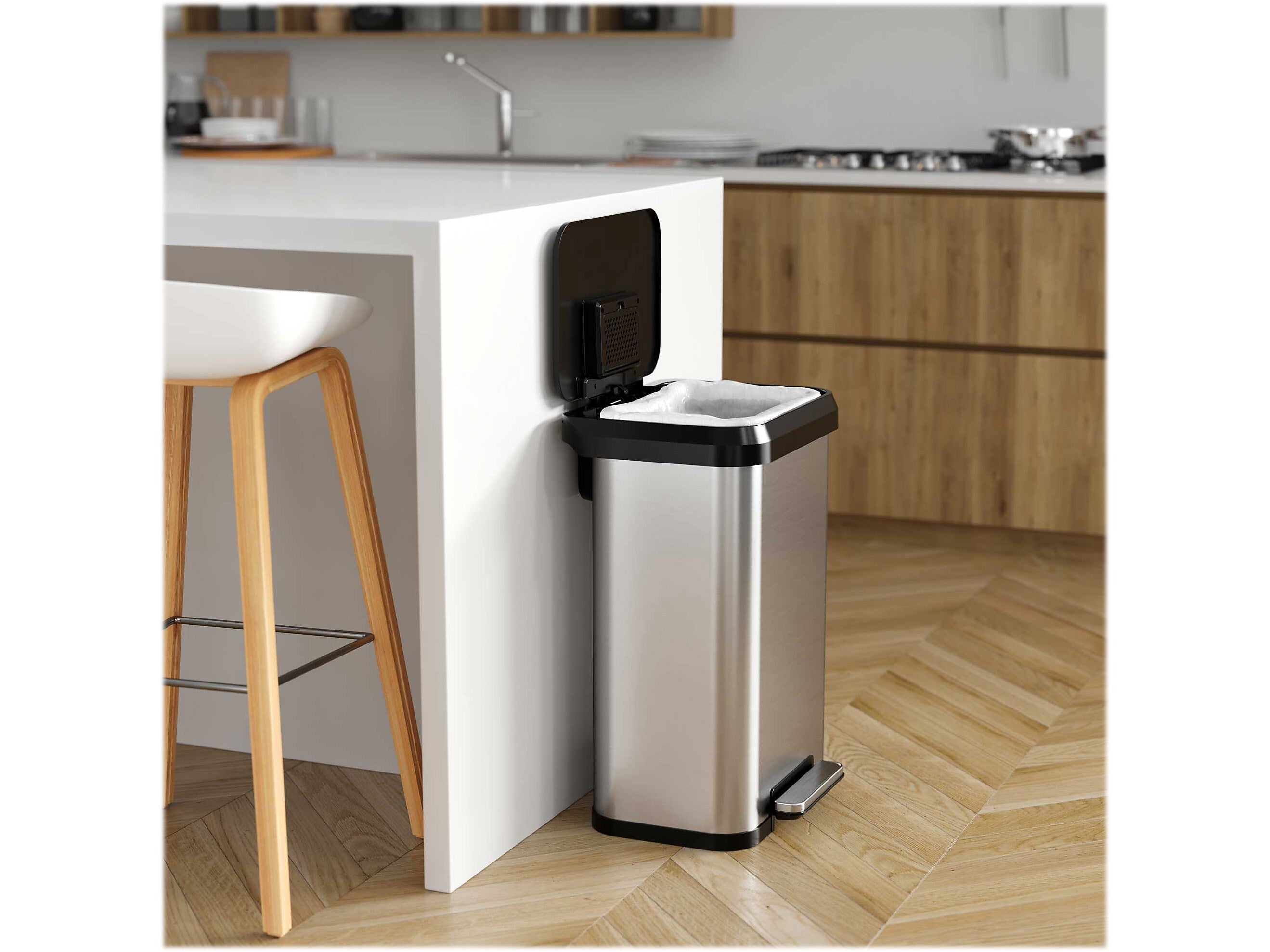 iTouchless SoftStep EXP Stainless Steel Step Trash Can, 13.2-Gallon, Silver/Black (PP13RSB)