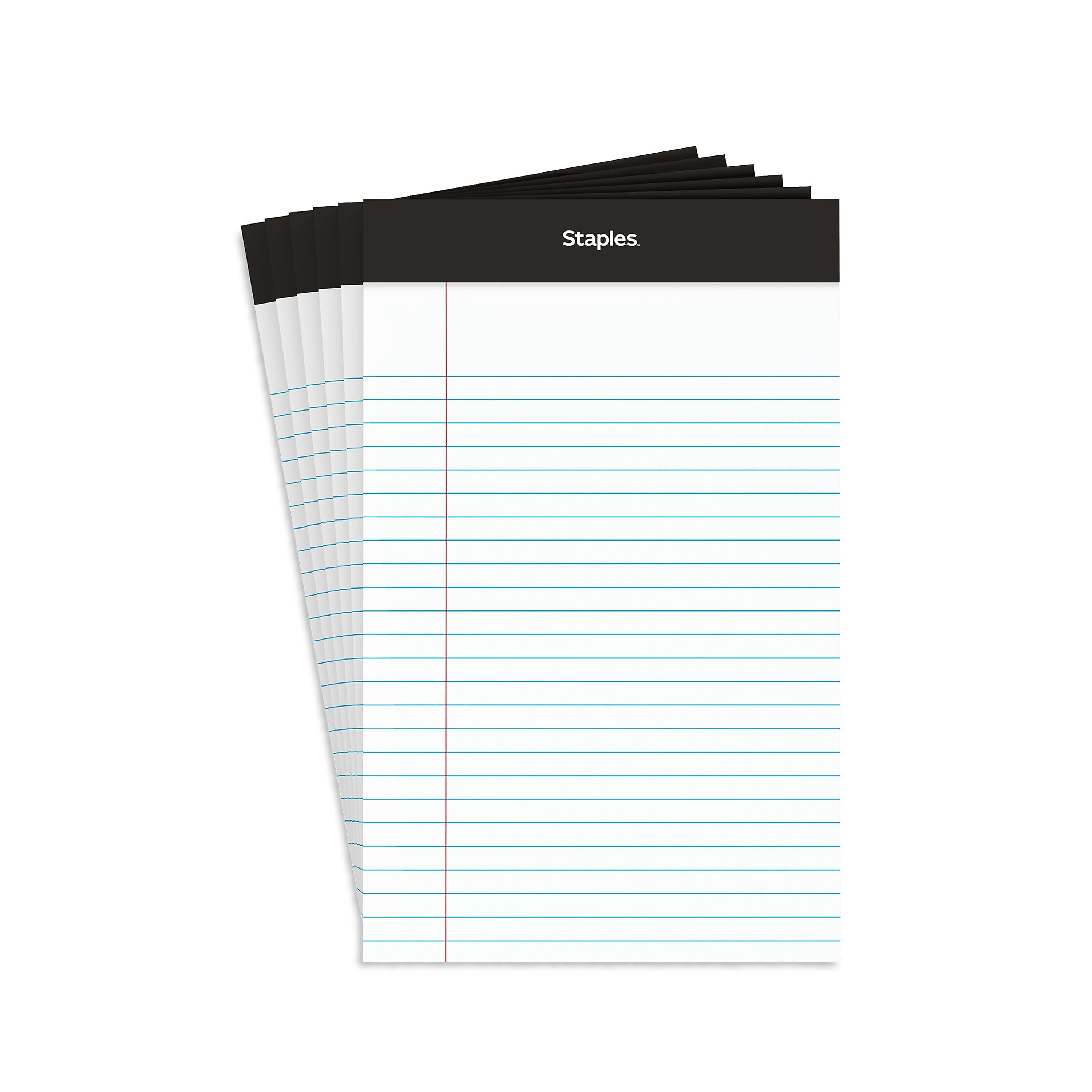 Staples Notepads, 5" x 8", Narrow Ruled, White, 100 Sheets/Pad, 6 Pads/Pack (ST57343)
