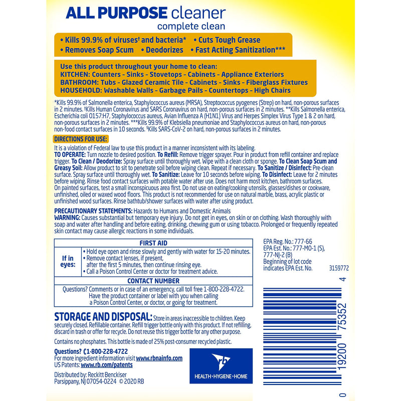 Lysol All-Purpose Cleaner, Lemon Breeze, 32 Oz. (RAC75352EA)