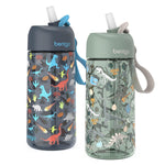 bentgo Plastic Water Bottle, 15 oz., Dinosaur/Dino Fossils, 2/Pack (BGKDWB2-4)