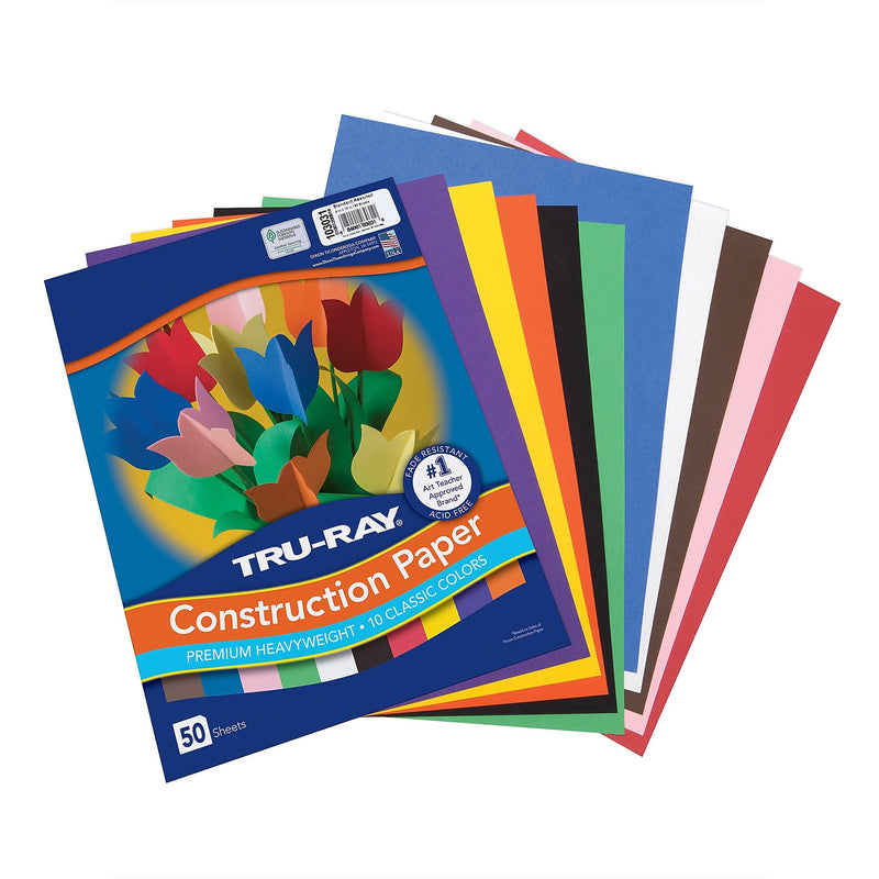 Tru-Ray 9" x 12" Construction Paper, Assorted, 50 Sheets/Pack, 5 Packs/Bundle (PAC103031-5)