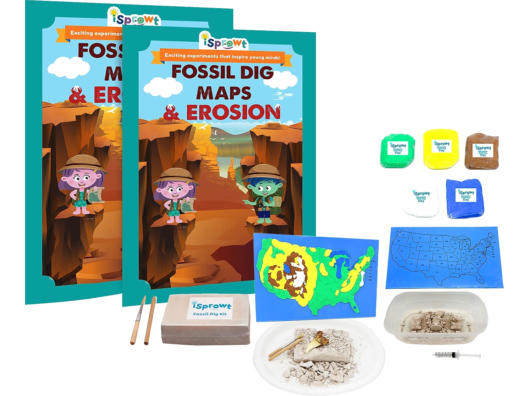 iSprowt Fossil Dig Maps & Erosion Kit, Multicolor (785459614458)