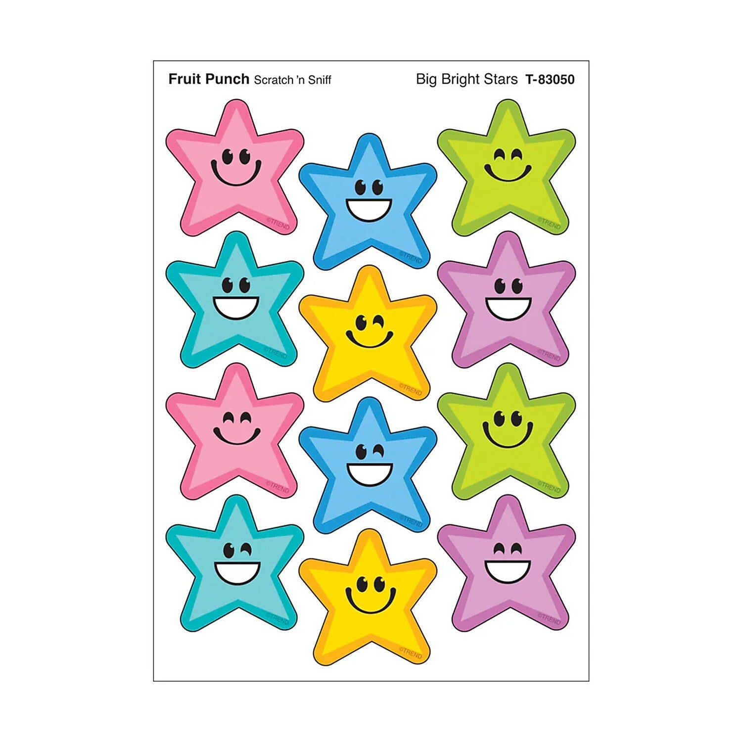 Trend Enterprises Big Bright Stars Fruit Punch Scent Scratch 'n Sniff Stinky Stickers, Multicolored, 48/Pack, 6/Packs/Bundle