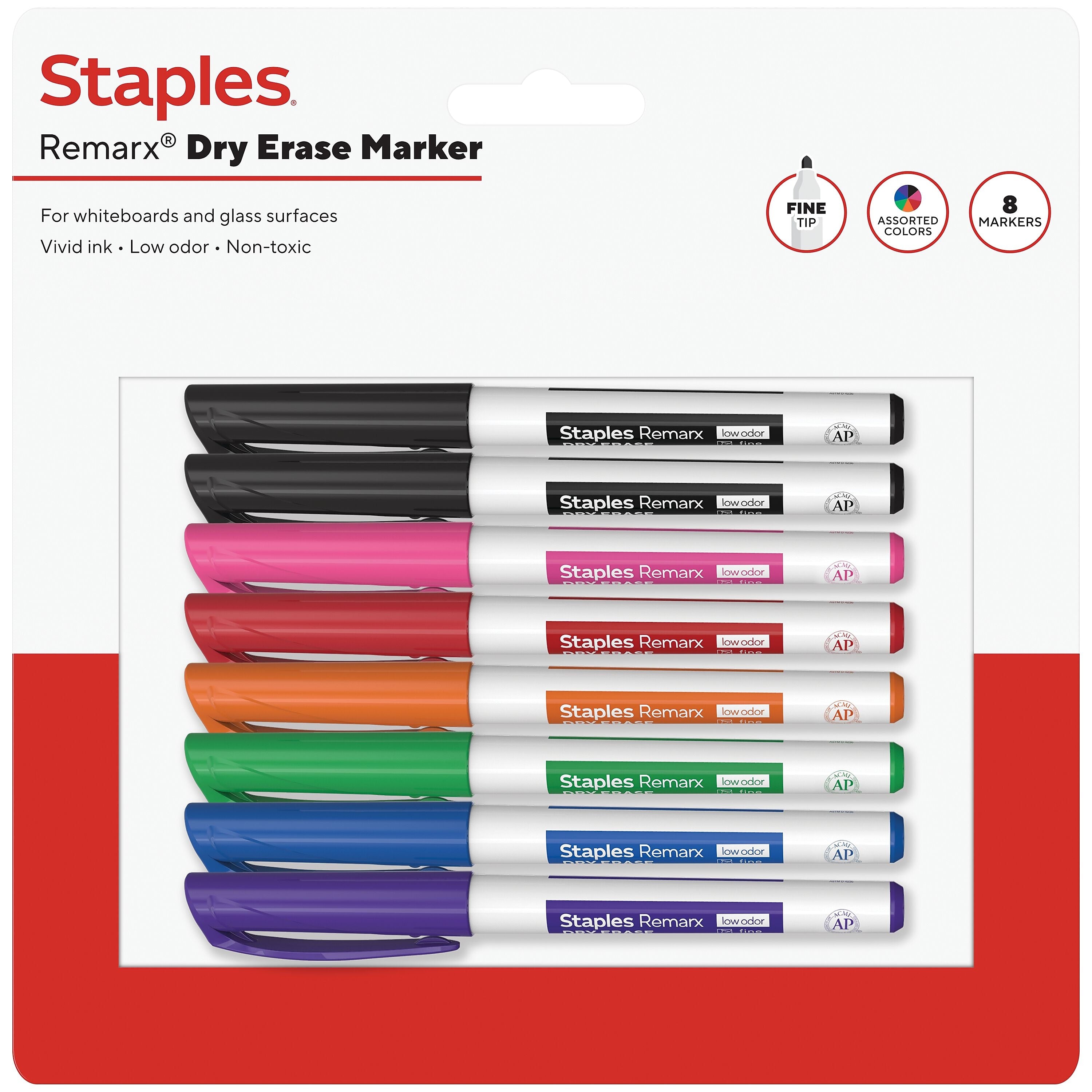 Staples Remarx Dry Erase Marker, Fine Tip, Assorted, 8/Pack (ST62934)
