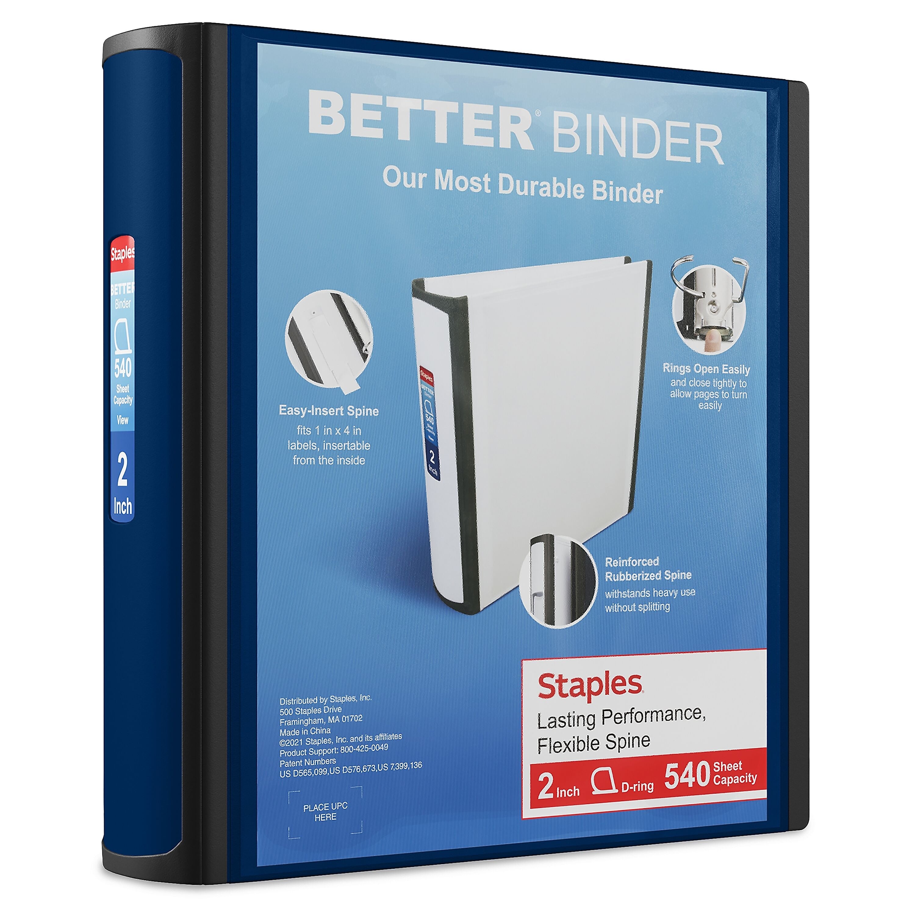 Staples 2" 3-Ring Better Binder, D-Ring, Blue (ST55872-CC)