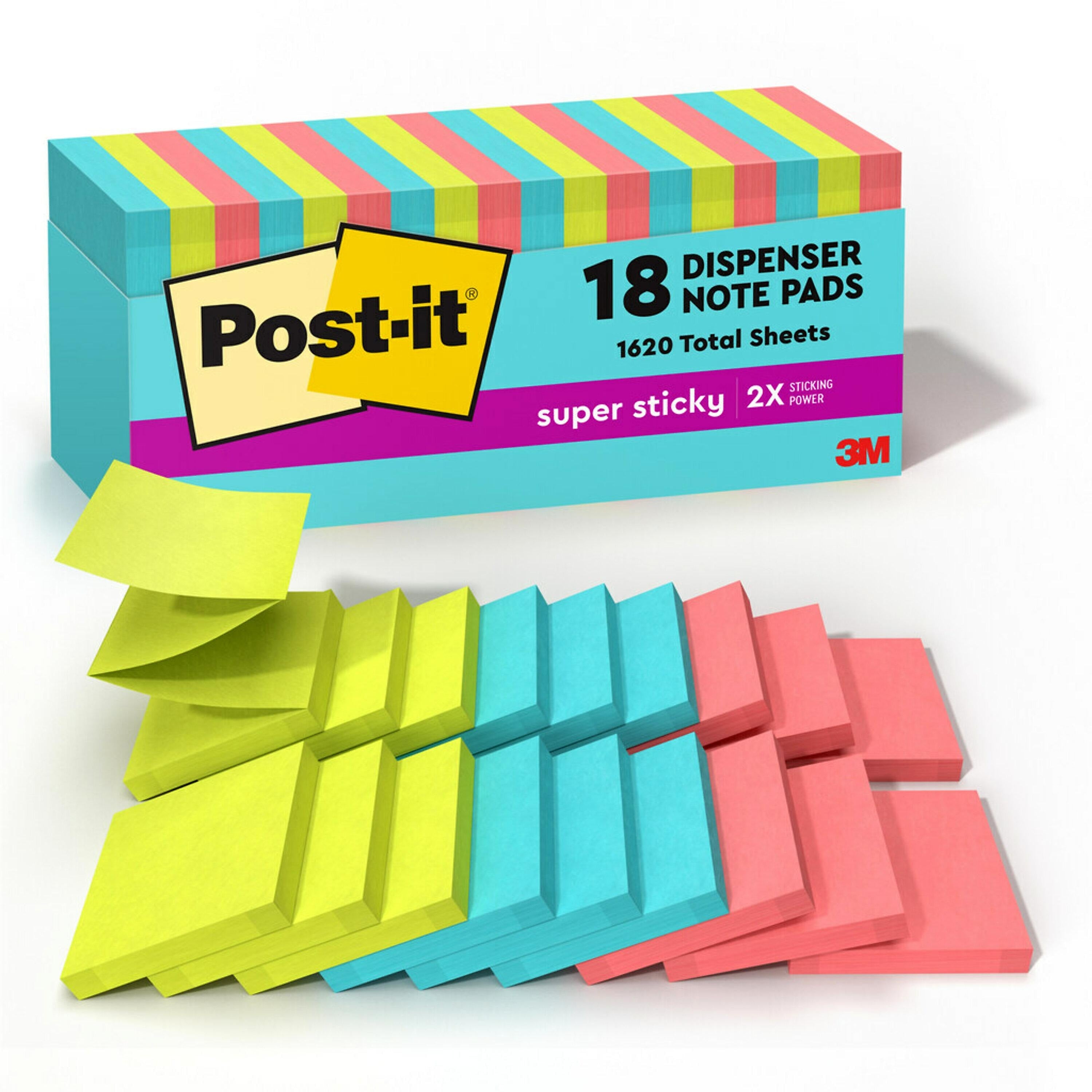 Post-it Super Sticky Pop-up Notes, 3" x 3", Supernova Neons Collection, 90 Sheets/Pad, 18 Pads/Pack (R330-18SSMIACP)