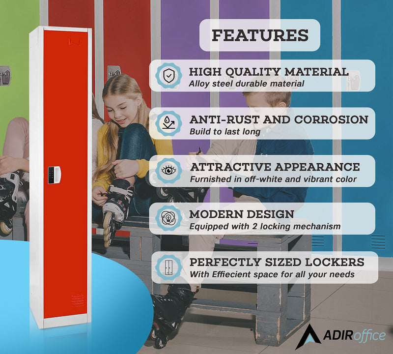 AdirOffice 72"H Single Tier Red Storage Locker (ADI629-201-RED-DL)