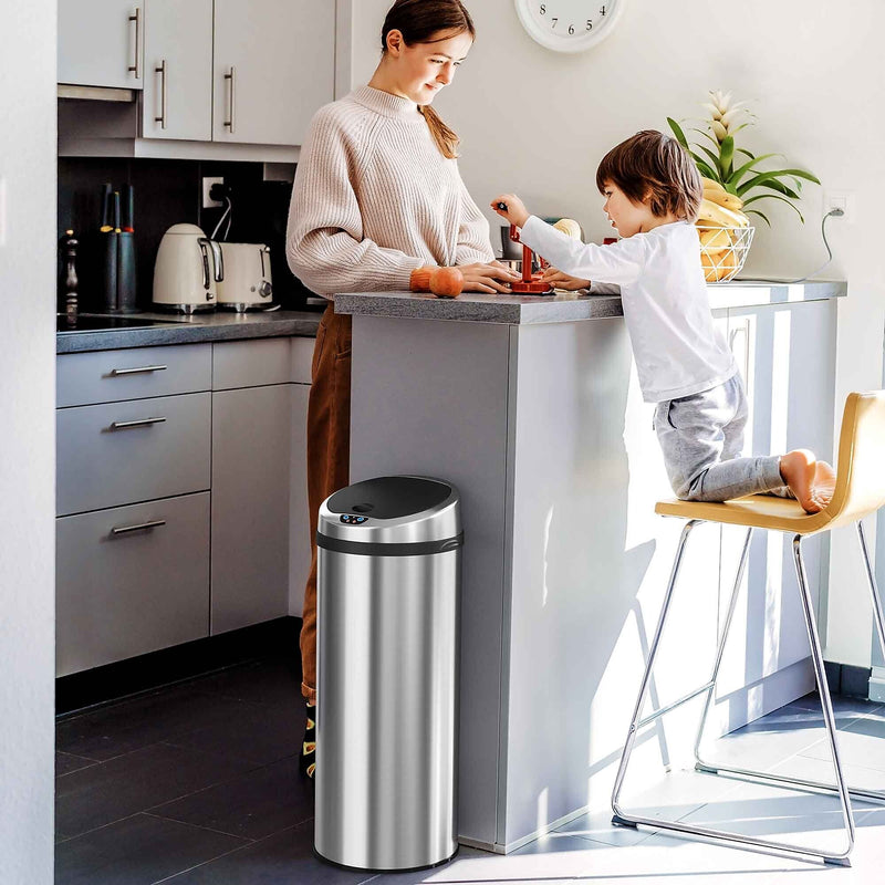 iTouchless Stainless Steel Round Sensor Trash Can with AbsorbX Odor Control System, 13 Gal., Silver (IT13RCB)