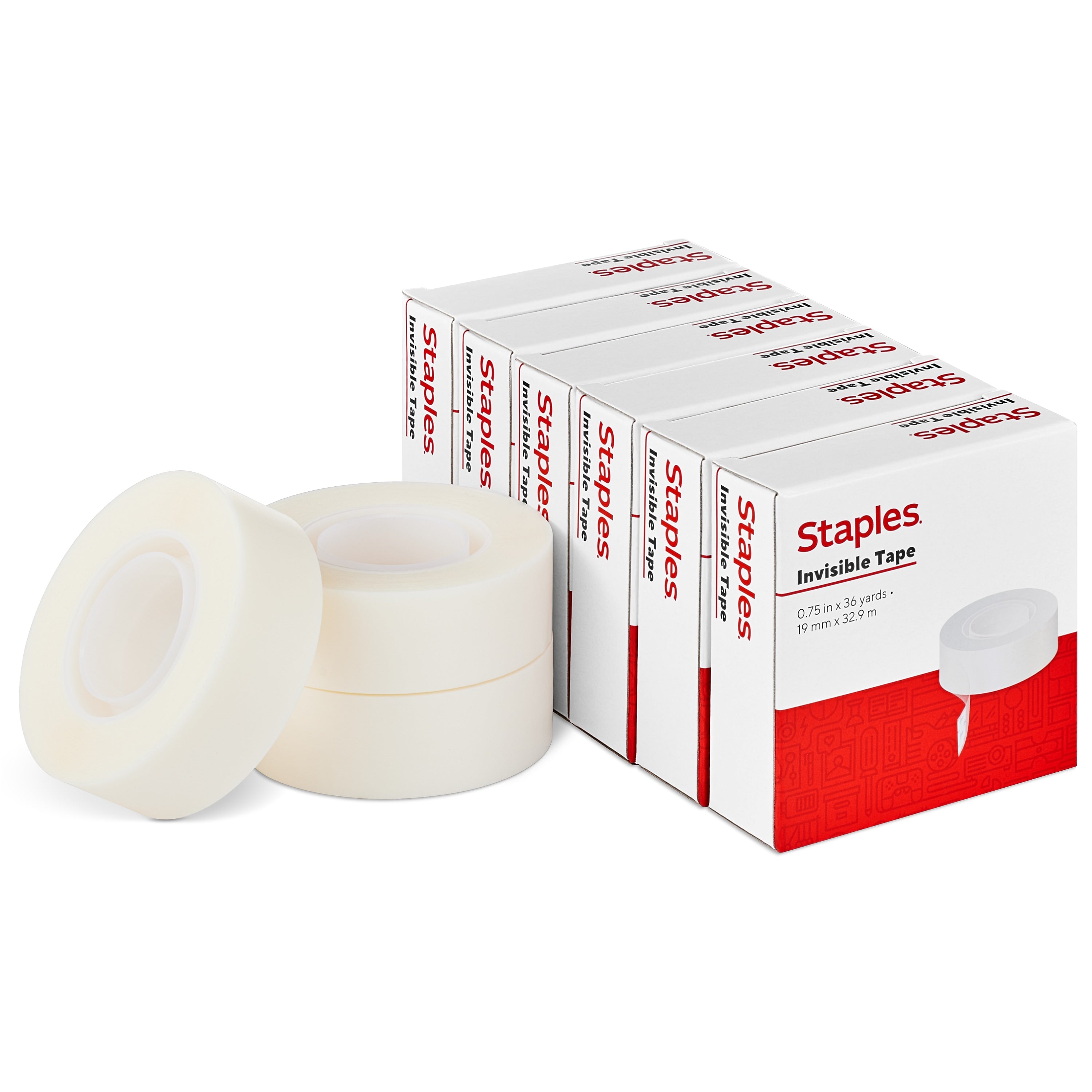 Staples® Invisible Tape, 0.75" x 36 yds., 1" Core, 6 Rolls/Pack (52380P6)