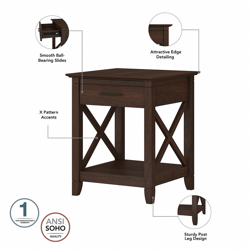 Bush Furniture Key West 20" x 20" End Table, Bing Cherry (KWT120BC-03)