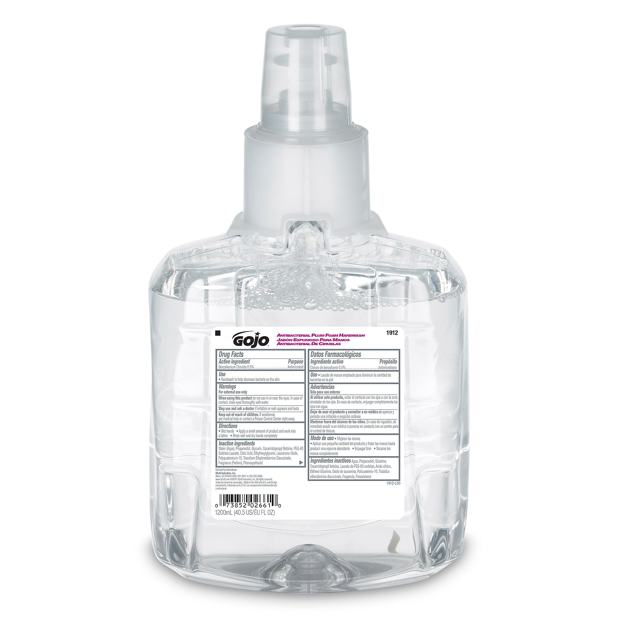GOJO Antibacterial Foaming Hand Soap Refill for LTX 12 Dispenser, Plum Scent, 1200 ml, 2/Carton (1912-02)