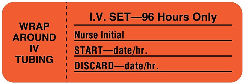 I.V. Tubing Change 96 Hours Label, 3" x 1"