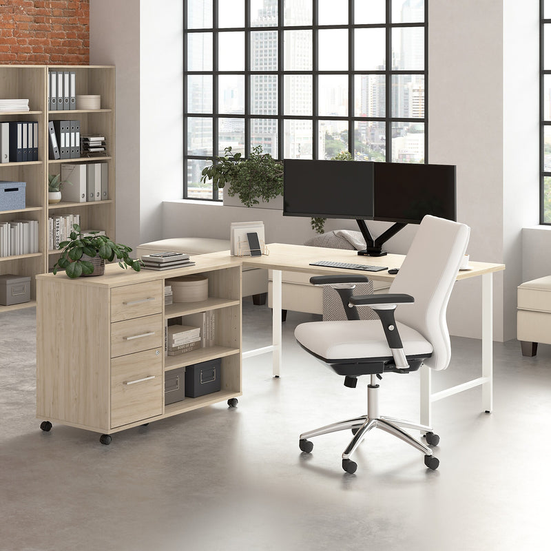Bush Business Furniture Hustle 60"W Computer Desk and Storage Cabinet with Drawers and Shelves, Natural Elm (HUS009NE)