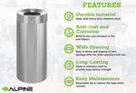Alpine Industries Stainless Steel Trash Can, 27 Gallon, Silver, 2/Pack (ALP475-27-2PK)