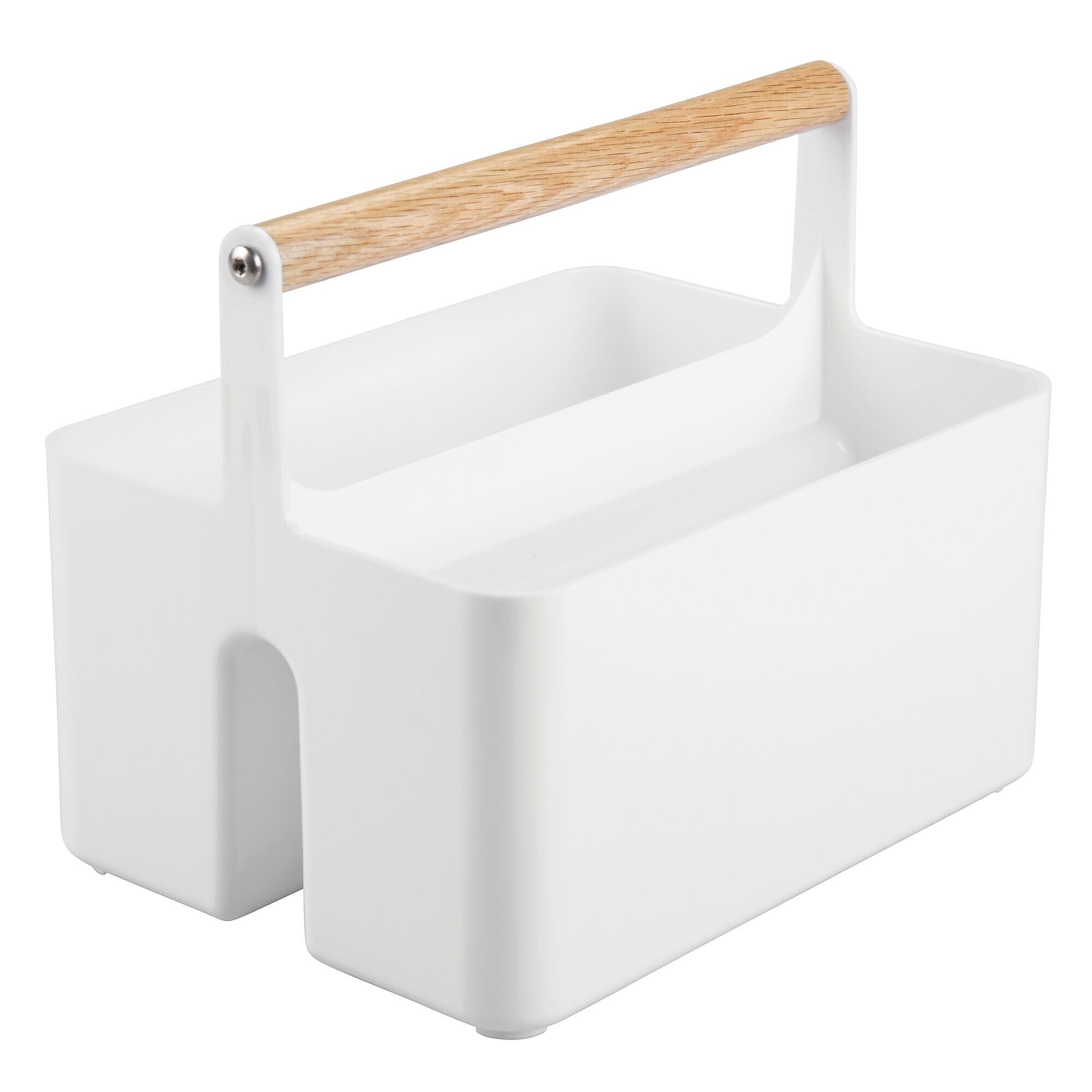mDesign 2-Compartment Plastic Desk Organizer, White/Natural (25718RW)