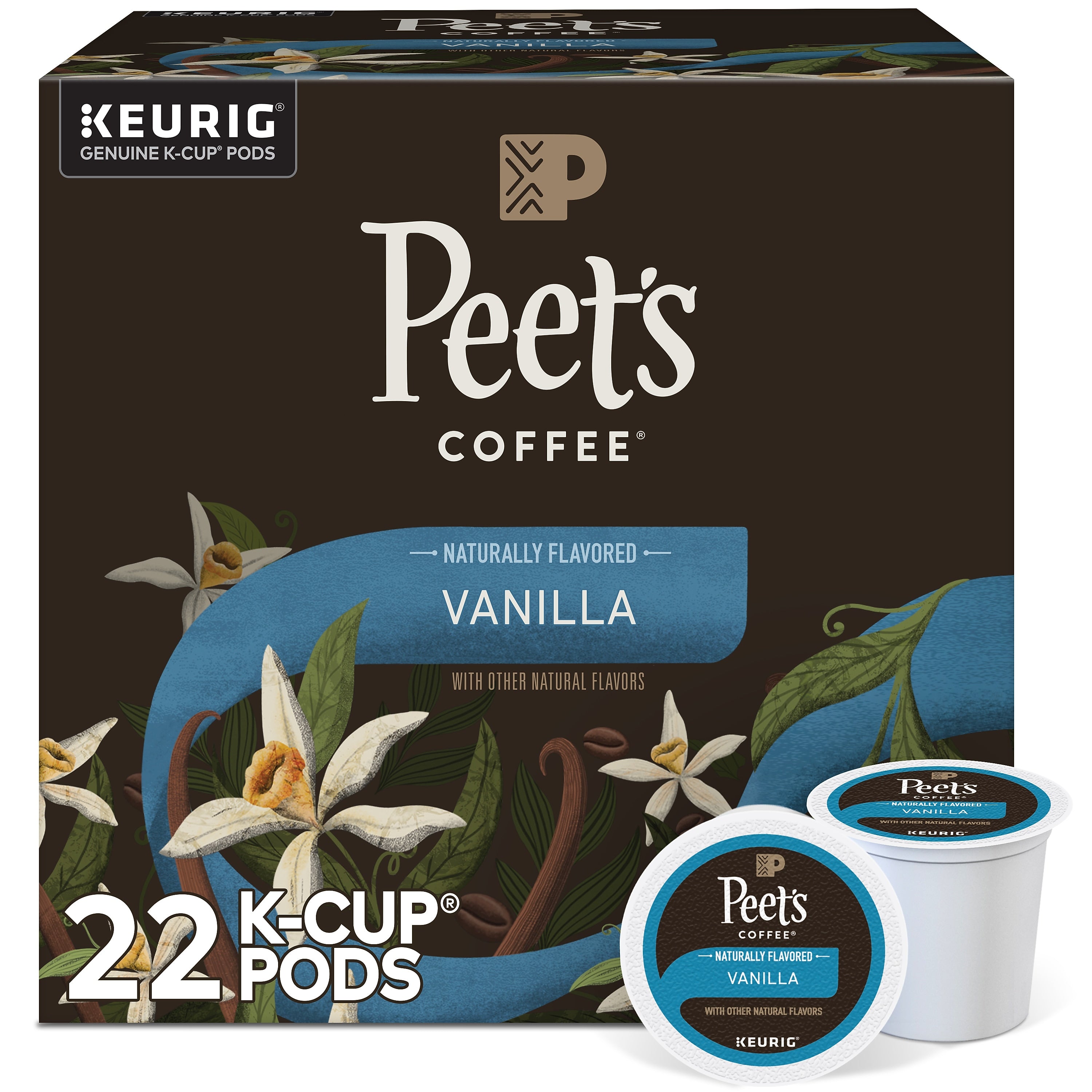 Peet's Coffee Vanilla Coffee, Keurig K-Cup Pod, Light Roast, 22/Box (5000376697)