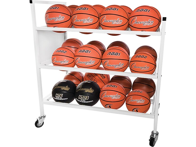 Champion Sports Double-Wide Basketball Cart, White (24BC)