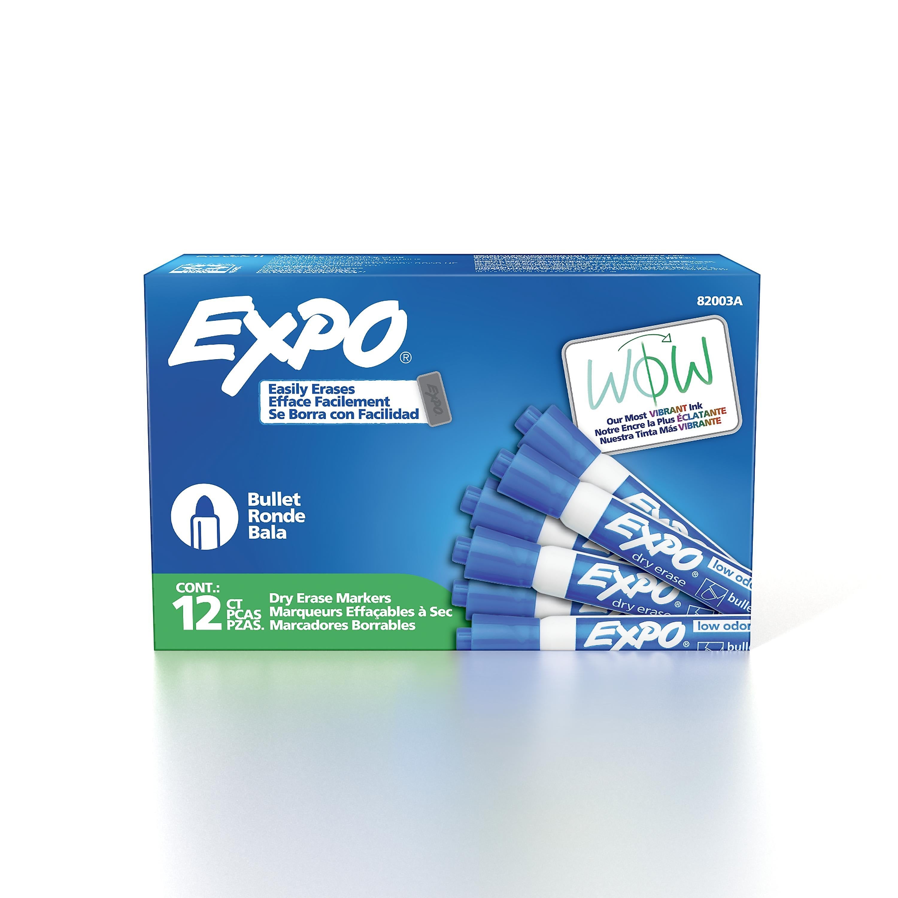 Expo Dry Erase Markers, Bullet Tip, Blue, 12/Pack (82003)