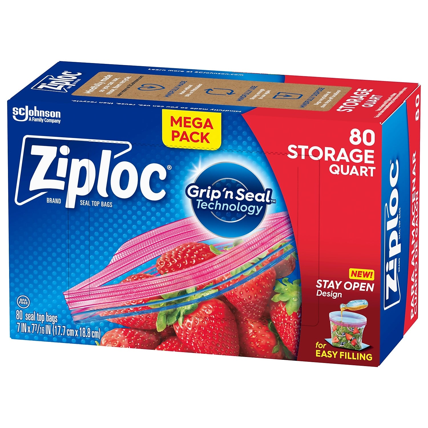 Ziploc Medium Storage Bags, 1 Qt., 80/Box (314471)