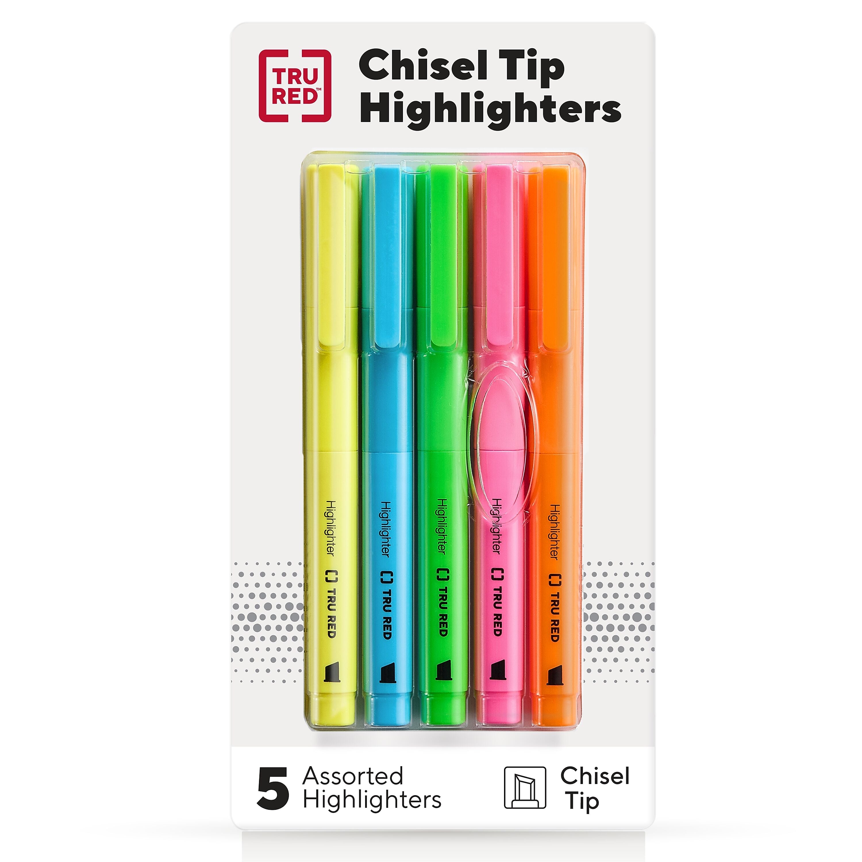 TRU RED™ Pocket Stick Highlighter with Grip, Chisel Tip, Assorted, 5/Pack (TR54584)