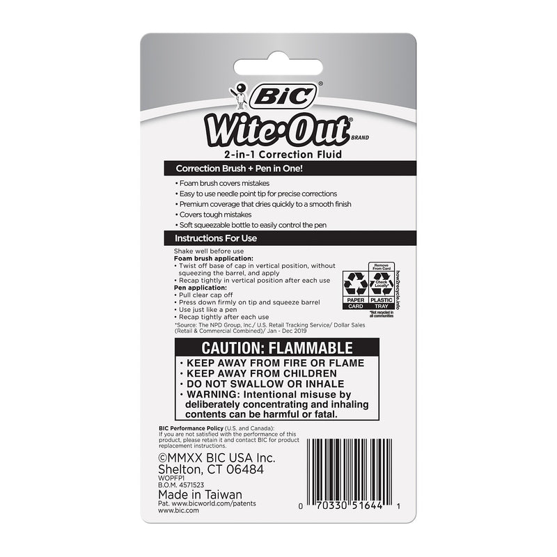 BIC Wite-Out 2-in-1 Correction Fluid, 15 ml., White (WOPFP11)