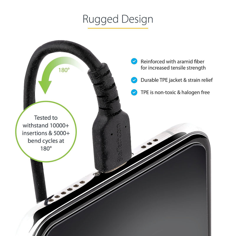 StarTech.com 1.6ft USB-C to Lightning Heavy Duty Coiled Cable, Male to Male, Charge/Sync, Black (RUSB2CLT50CMBC)