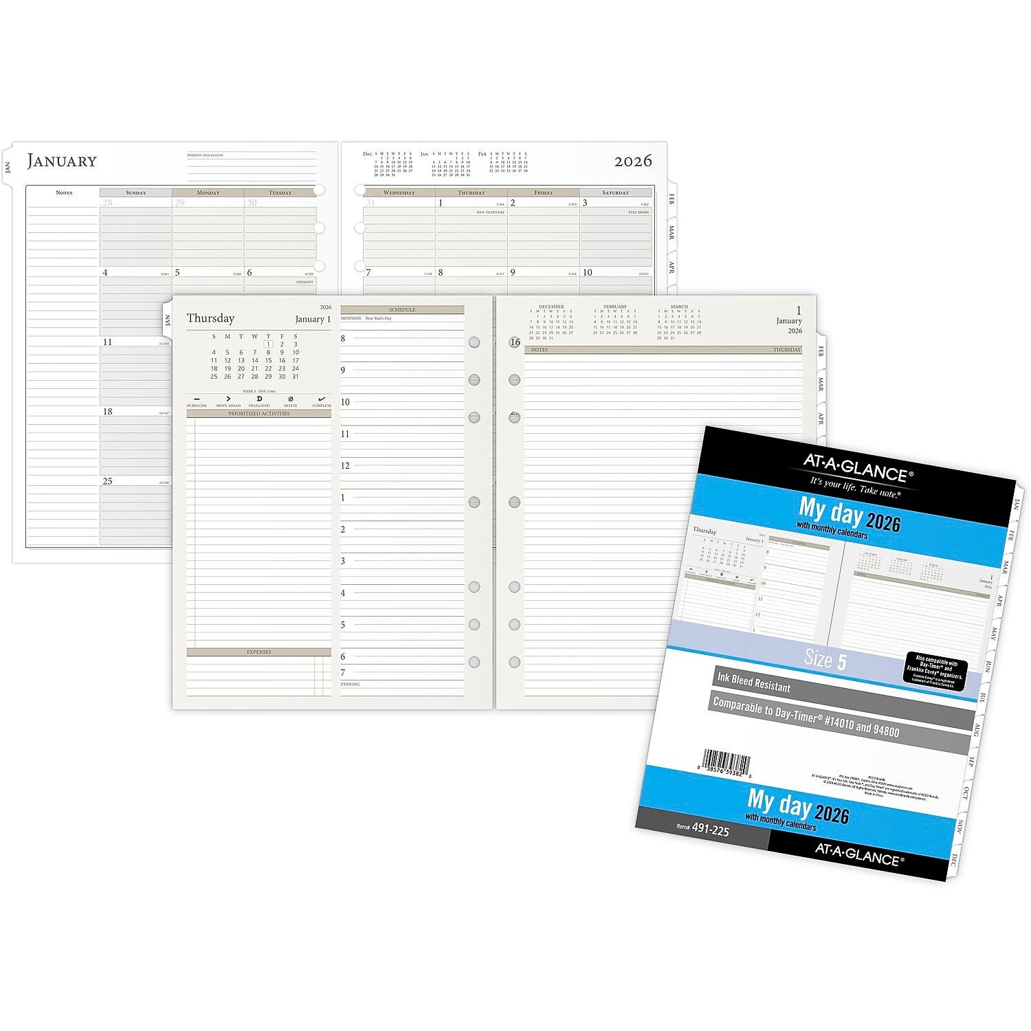 2026 AT-A-GLANCE 11" x 8.5" Daily & Monthly Planner Refill Pages, White/Brown (491-225-26)