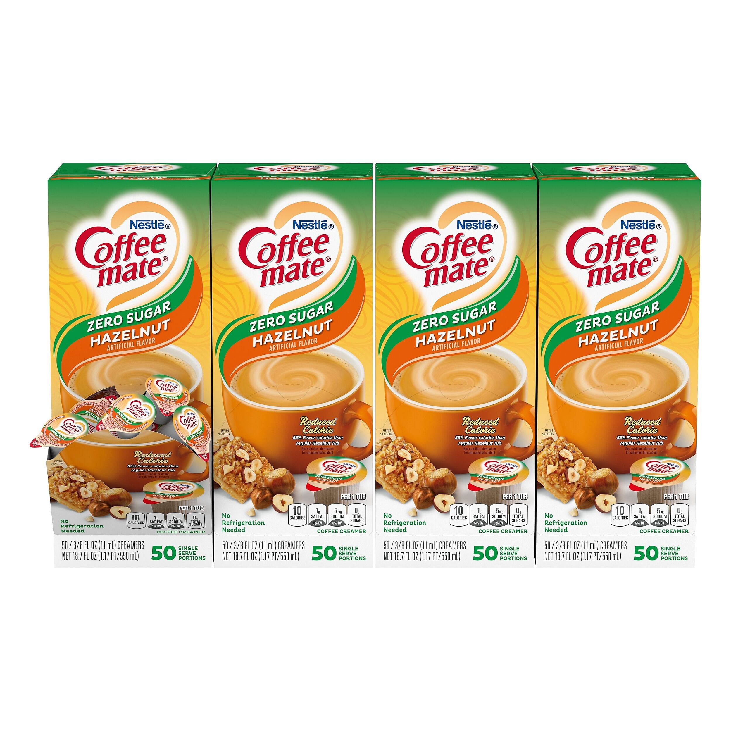 Coffee mate Zero Sugar Hazelnut Liquid Creamer, .375oz., 50/Box, 4 Boxes/Carton (NES98468CT)
