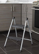 Cosco Folding Step Stool, 2-Step, 200 lb Capacity, 16.9" Working Height, Platinum/Black (11024PBL1E)
