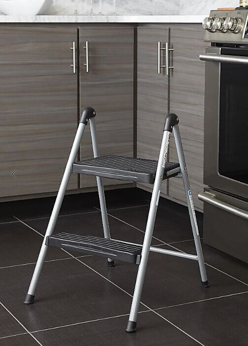 Cosco Folding Step Stool, 2-Step, 200 lb Capacity, 16.9" Working Height, Platinum/Black (11024PBL1E)