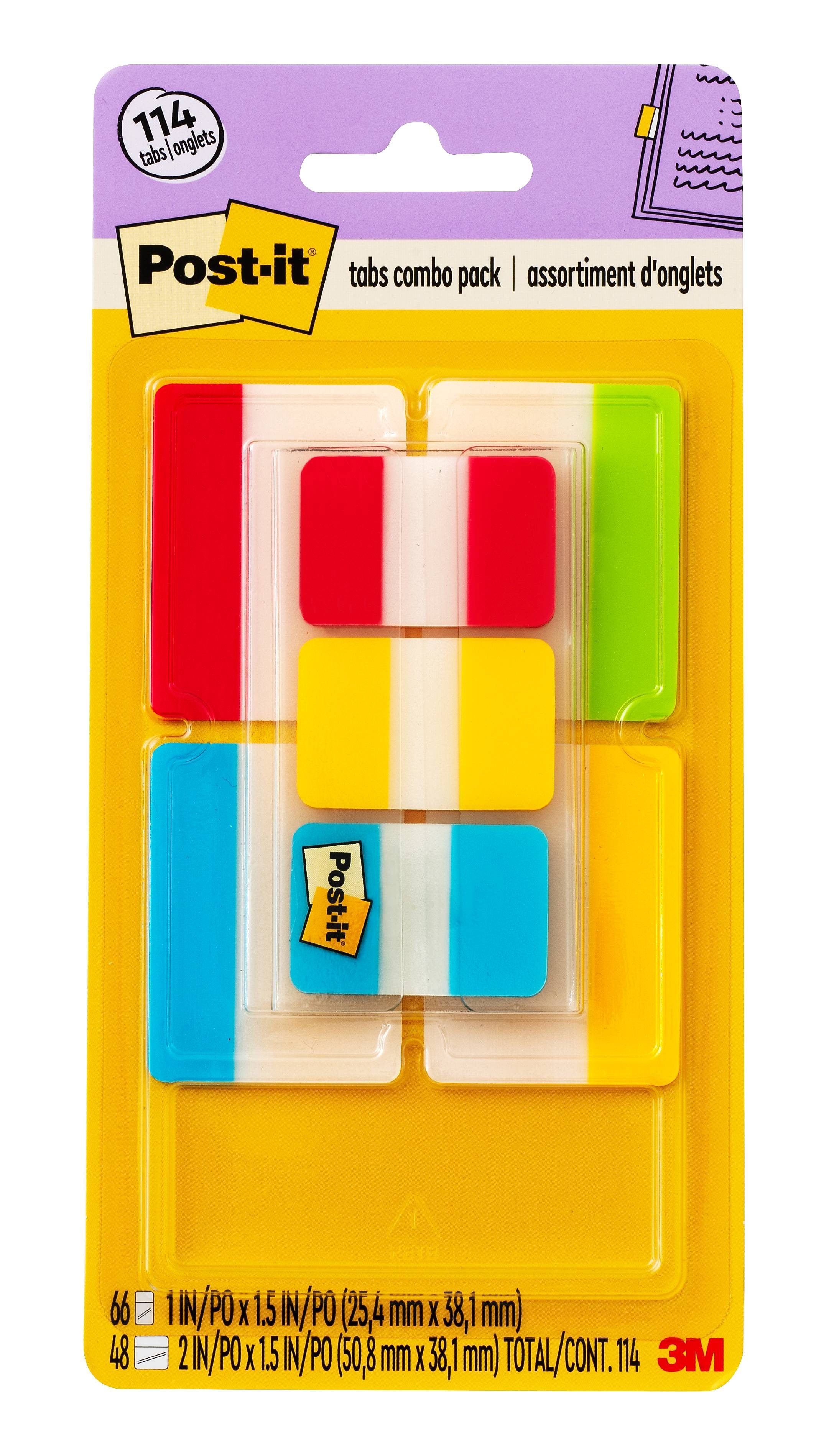 Post-it Tabs Value Pack, 1" Wide & 2" Wide, Assorted Colors, 114 Tabs/Pack (686-VAD2)